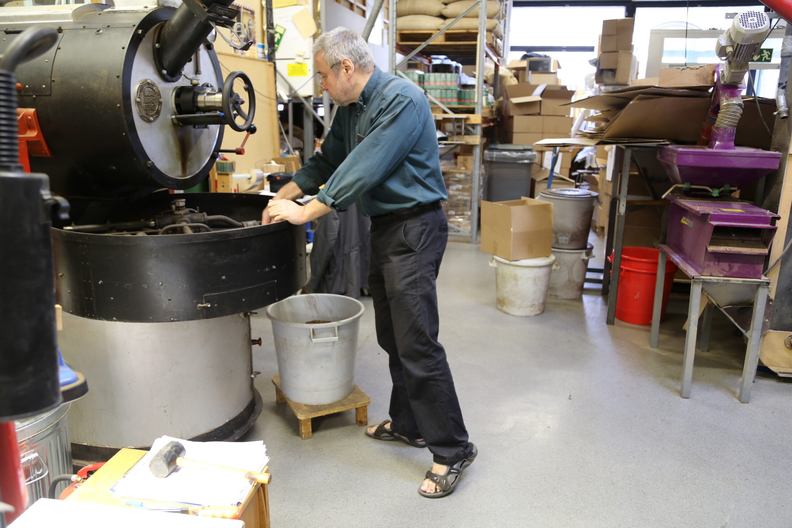 Emptying Coffee Roaster