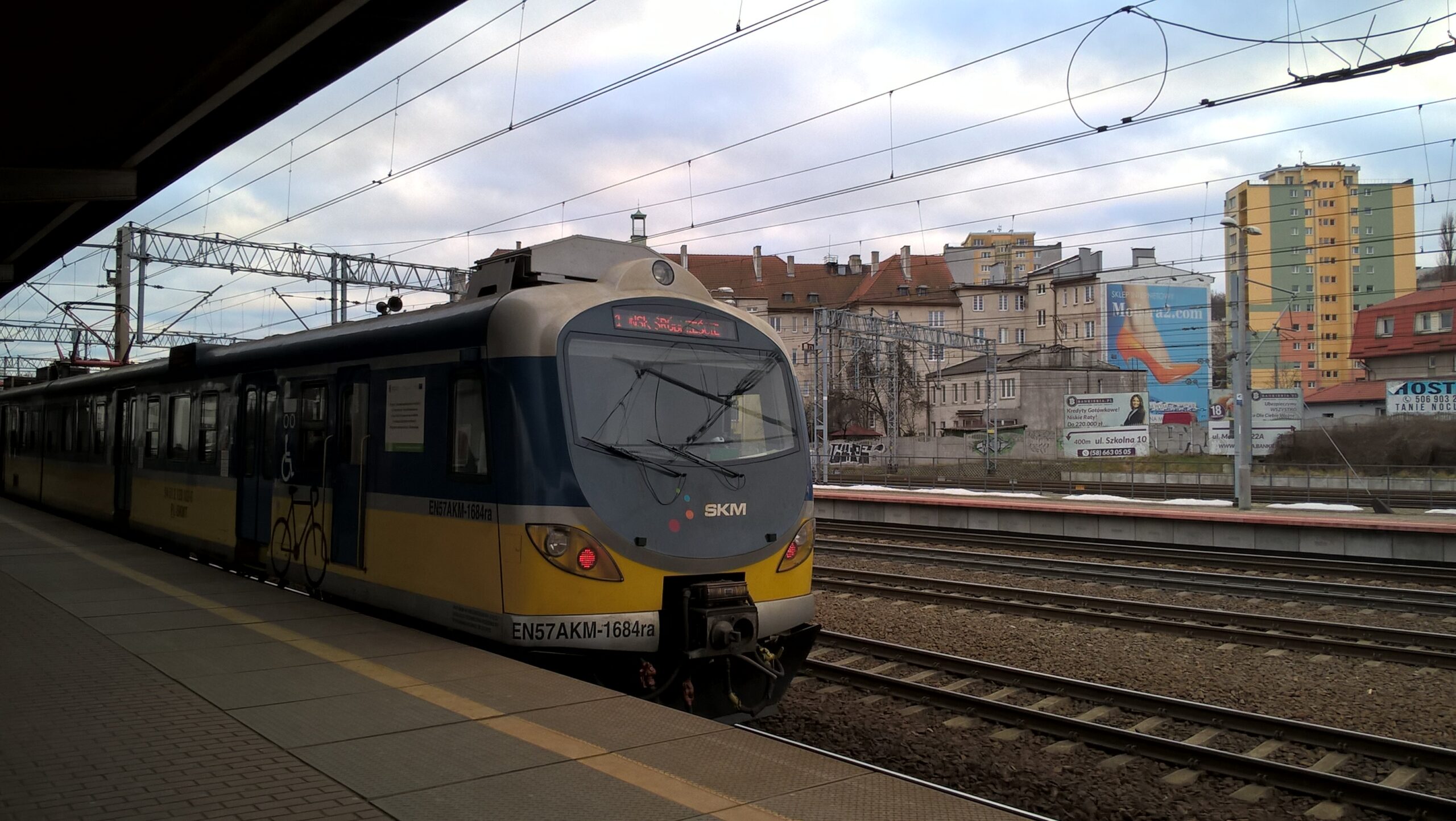 SKM train leaving Gdynia Glowna main railway station